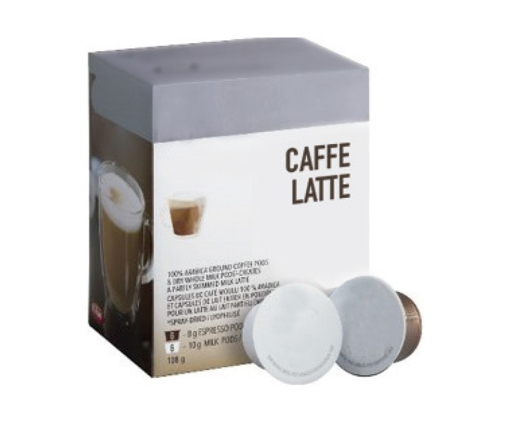 Caffe Latte capsule carton, horizontal carton packaging application for use with INVpack SL3 system