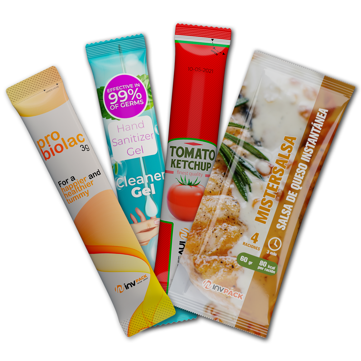 Stick packs packed in vertical packaging machinery - INVpack