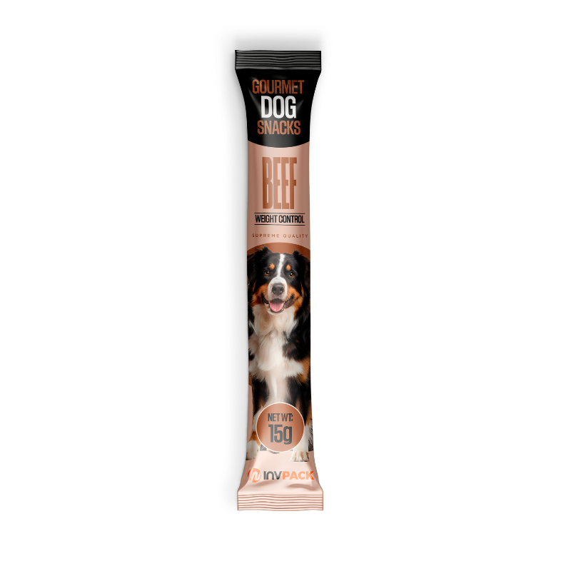 Pet food packaged in single dose stick pack format. INVpack